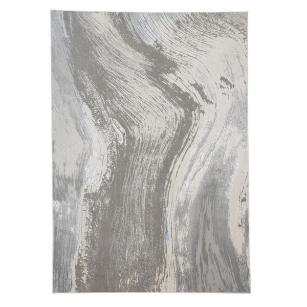 HomeRoots 8 ft. x 10 ft. Gray and Ivory and Blue Abstract Area Rug