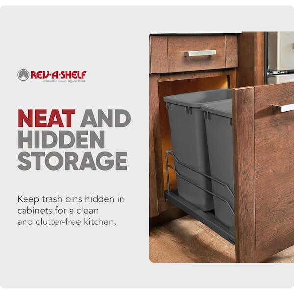 Rev-A-Shelf Gray Double Pull Out Trash Can 27 qt. with Soft-Close