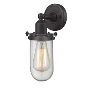 Centri 1-Light Matte Black Wall Sconce with Clear Glass Shade