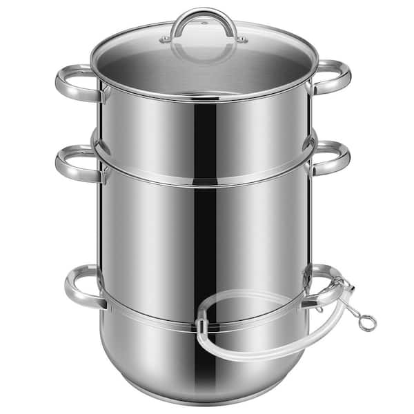 Stainless Steel Juice Steamer Pot 11 qt. with Tempered Glass Lid