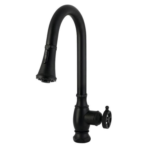 Wendell 1-Handle Deck Mount Pull-Down Sprayer Kitchen Faucet in Matte Black