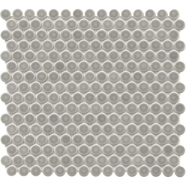 Savvy Silver 11 in. x 12 in. Penny Glossy Porcelain Mosaic Floor and Wall Tile (0.974 sq. ft./Case, 1 pc)
