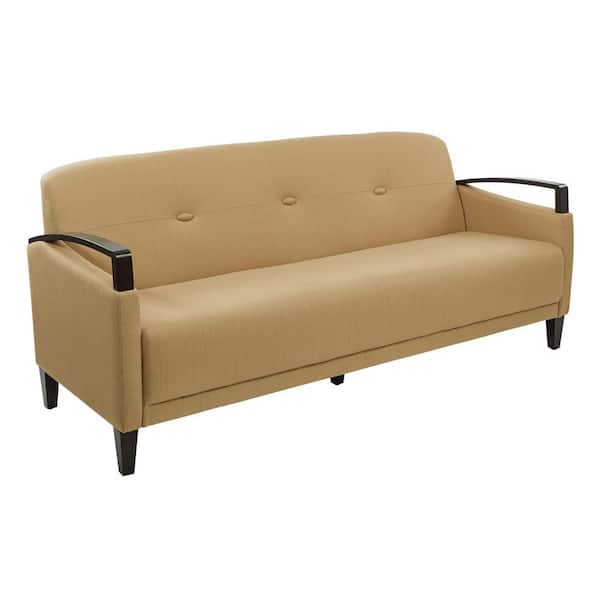 Office Star Products Main Street 75 in. Woven Wheat Polyester 3-Seater Tuxedo Sofa with Wood Accents