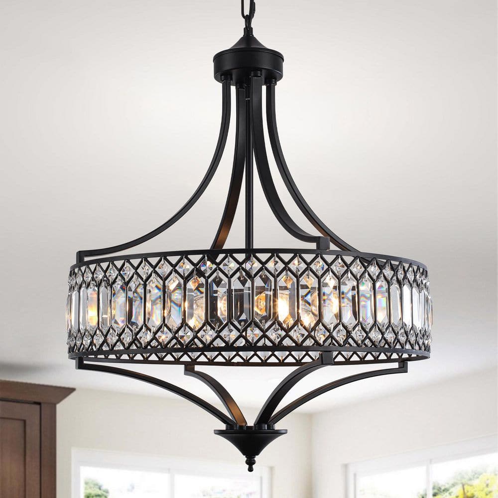 19.68 in. 5-Light Black Modern Farmhouse Crystal Chandelier with Crystal Shade for Kitchen Island Dining Room Entryway price history on PriceWatchPro