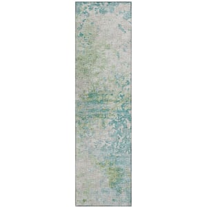 Accord Green 2 ft. 3 in. x 7 ft. 6 in. Abstract Indoor/Outdoor Washable Area Rug