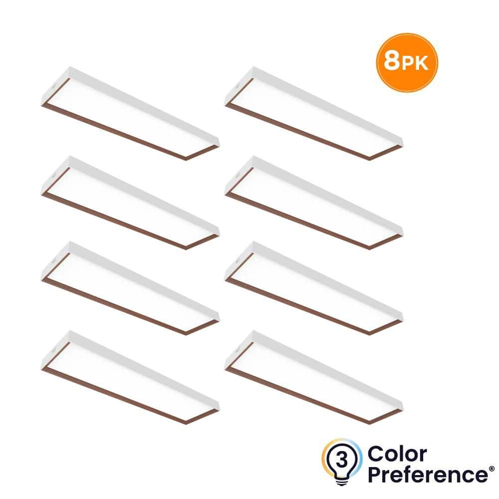 8-Pack VERMONT 4 ft. x 12 in. LED Flush Mount, 4500LM, 55W, Selectable 3000K 4000K 5000K, White with Walnut Trim price history on PriceWatchPro