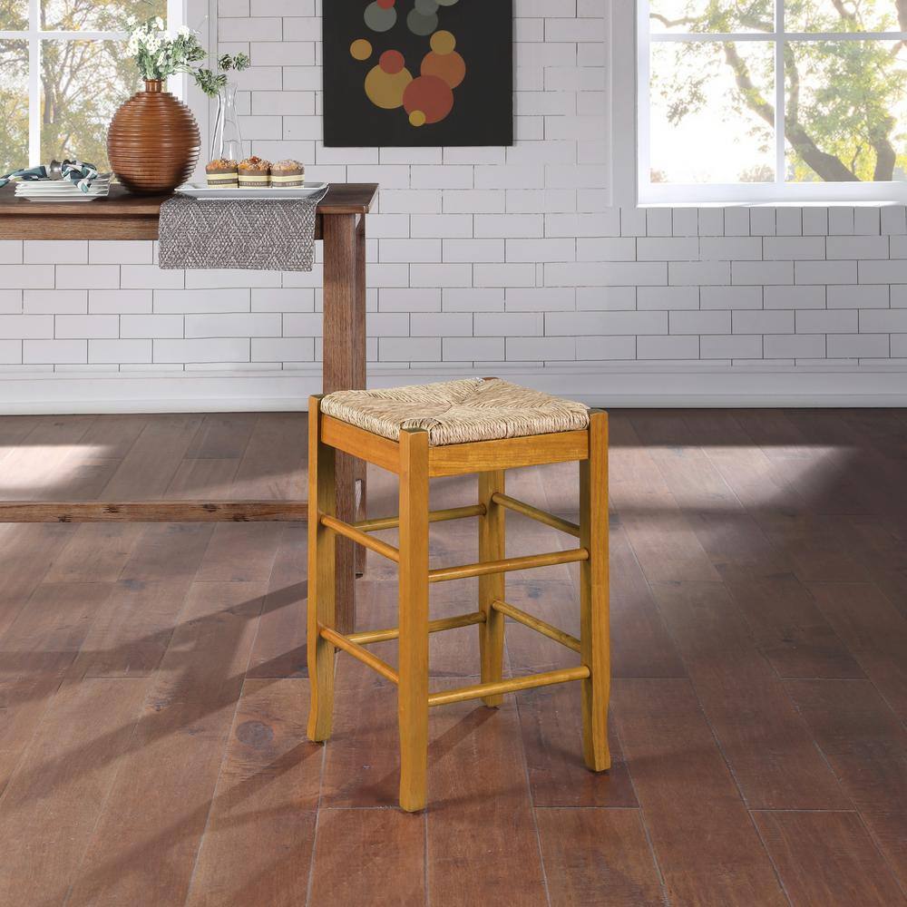 24" Oak Backless Counter Height Stool with Handwoven Seat