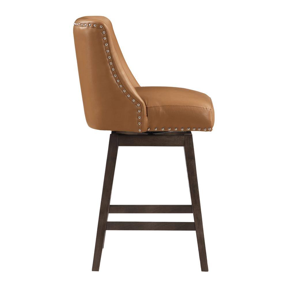 Granville 26" Camel Faux Leather Swivel Counter Stool with Wood Frame