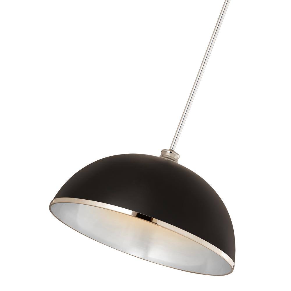 Matte Black and Chrome Steel Bowl Pendant Light