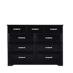47.2 in. W x 15.8 in. D x 34.6 in. H Black Linen Cabinet with antique handles, 9-Wood chest of Drawers