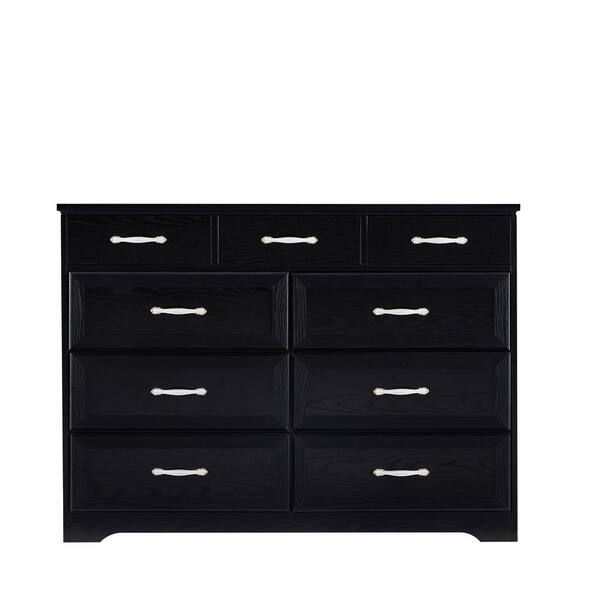 Unbranded 47.2 in. W x 15.8 in. D x 34.6 in. H Black Linen Cabinet with antique handles, 9-Wood chest of Drawers