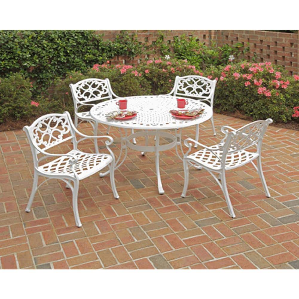 Sanibel White Cast Aluminum 48" Round Outdoor Dining Set for 4