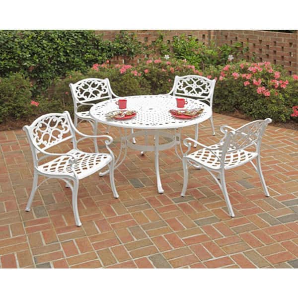 Homestyles Sanibel 48 In White 5 Piece, White Cast Aluminum Patio Table