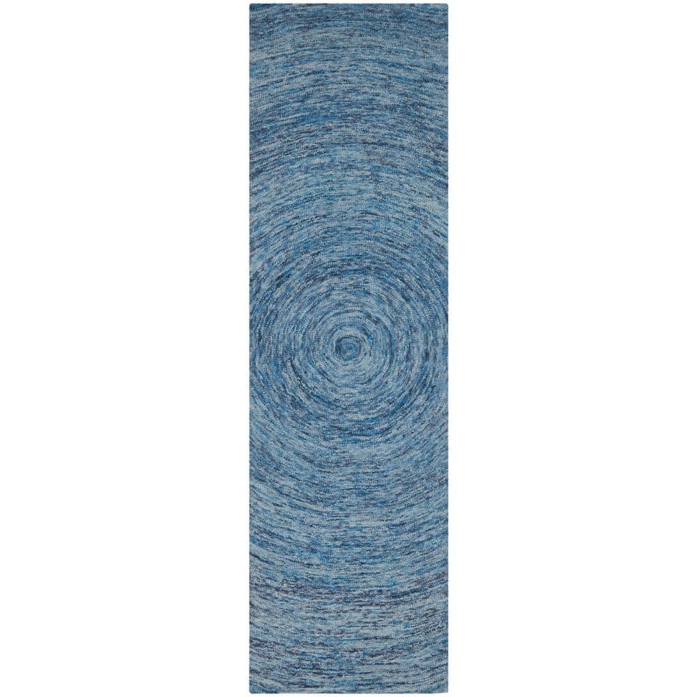 Handmade Dark Blue Wool Tufted Runner Rug
