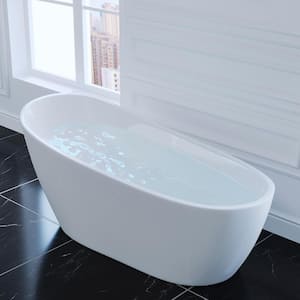 63 in. Acrylic Flatbottom Freestanding Non Whirlpool Soaking Bathtub in White