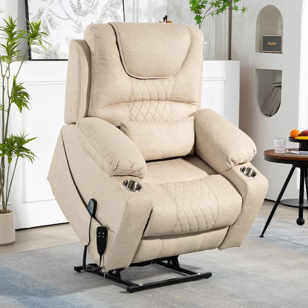 Upgraded Flagship Dual Motor Independent Control Oversized 180° Lay Flat White Chenille Power Lift Recliner Chair