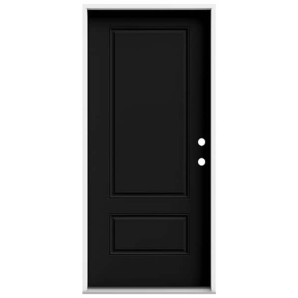 JELD-WEN 36 in. x 80 in. 2 Panel Euro Left-Hand/Inswing Black Steel Prehung Front Door