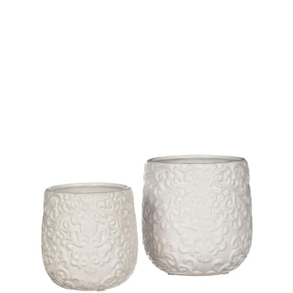 SULLIVANS 6" and 5" White Floral Printed Ceramic Vase-Set of 2
