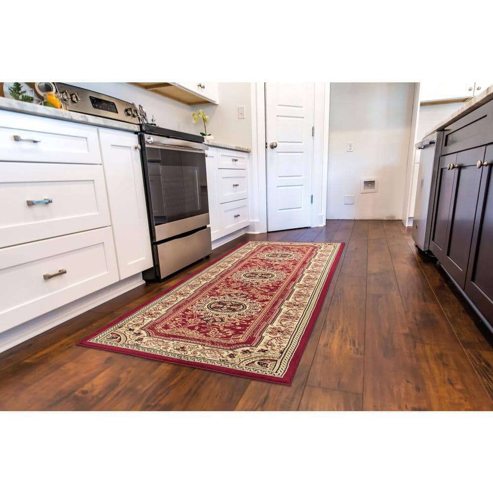 Handmade Look Red Synthetic 2'2" x 7'3" Stain-Resistant Runner Rug