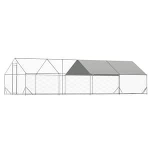 10 ft. x  26 ft. x  6.56 ft. Galvanized Metal Walk-In Chicken Coop House Poultry Cage with Waterproof UV-Resistant Cover