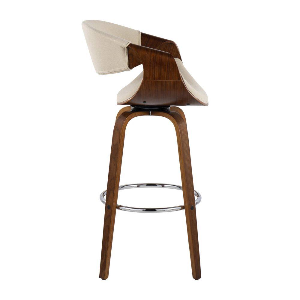 Curvini 30'' Walnut Wood and Cream Swivel Barstools Set