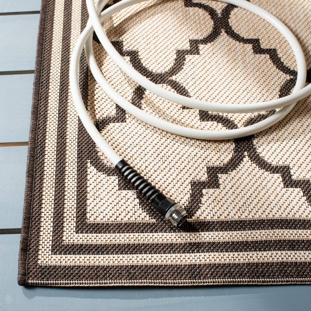 Cream and Brown Geometric Indoor/Outdoor Area Rug