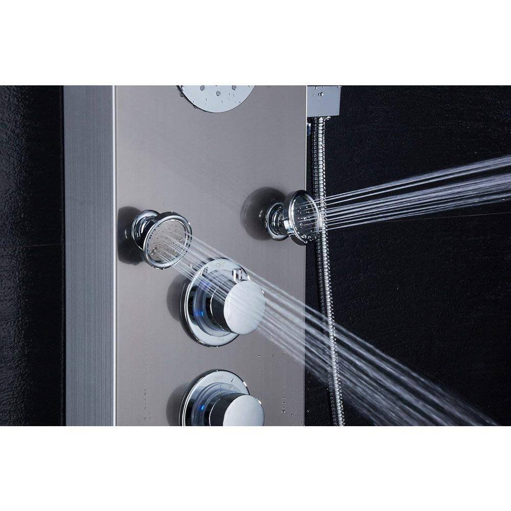 Brushed Nickel LED Shower Panel Tower with Adjustable Jets