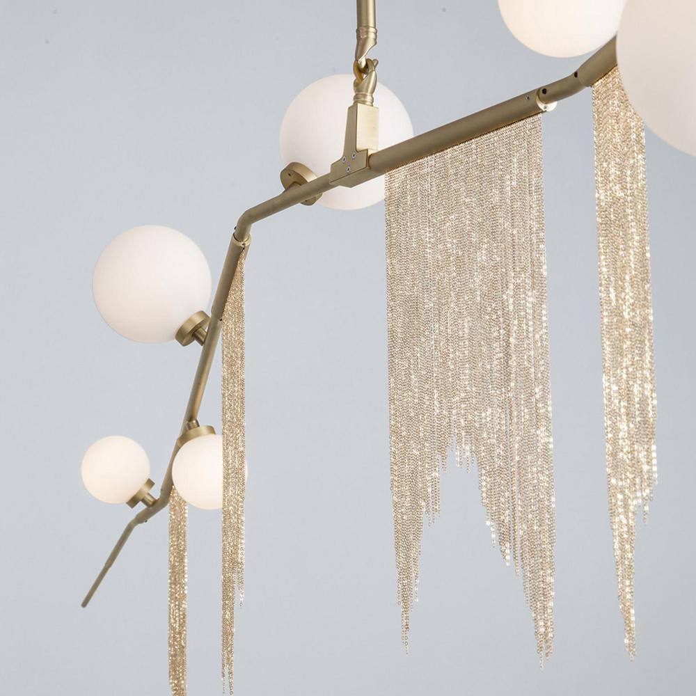 Gold and White Glass Globe Plug-in Drum Chandelier