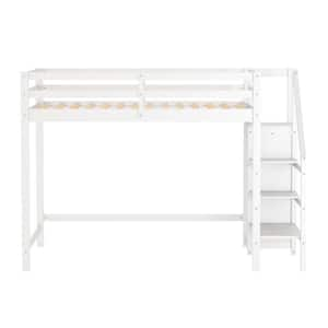 Harper & Bright Designs White Full Size Wood Loft Bed with Built-in ...