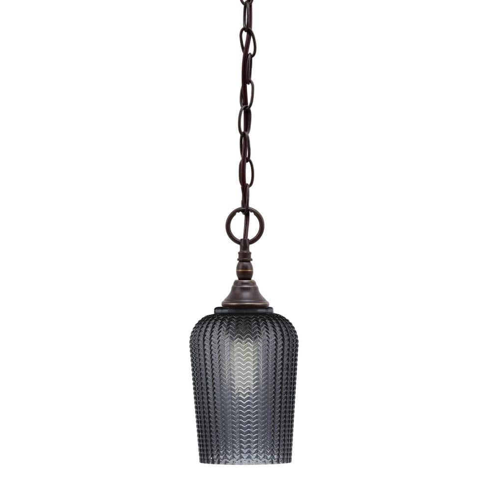 Elva 100-Watt 1_light Dark Granite Shaded Pendant Light with 5 in. Smoke Te