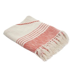 Charlie Red Striped Cotton Throw Blanket