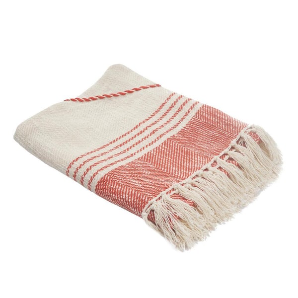 HomeRoots Charlie Red Striped Cotton Throw Blanket