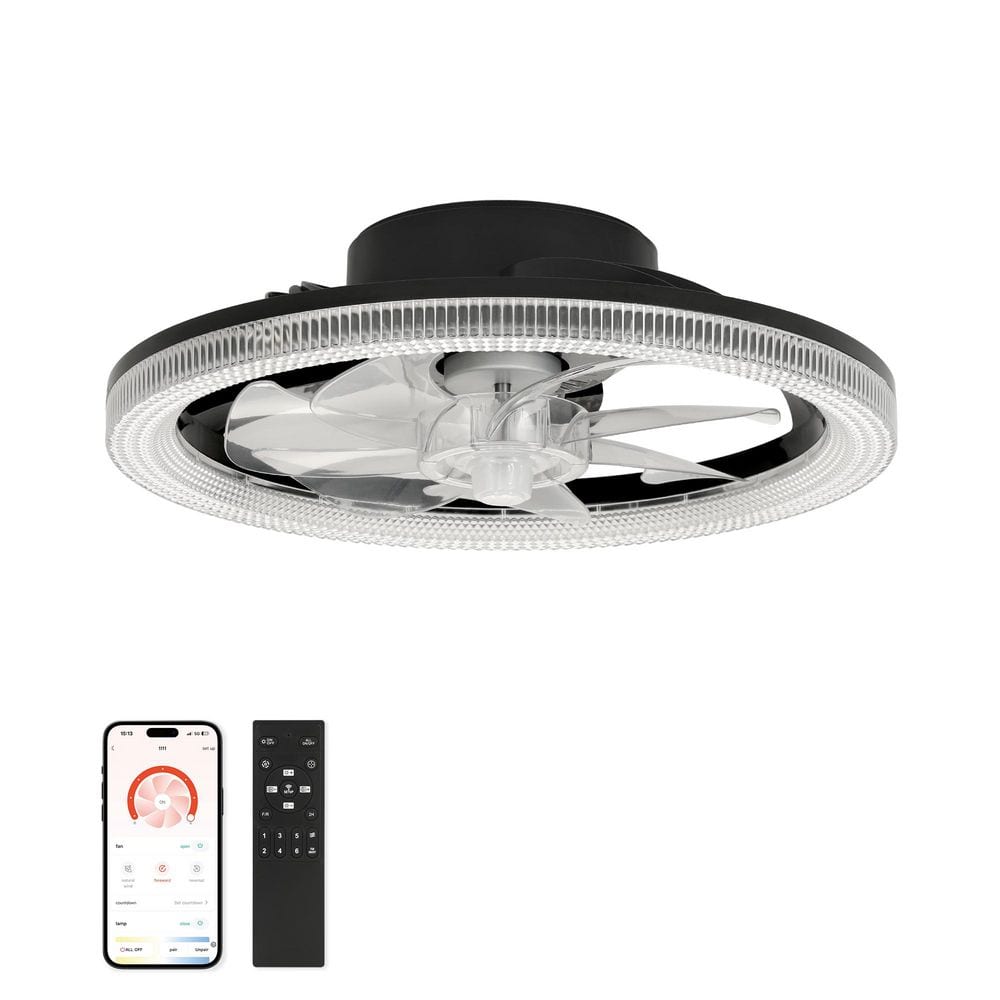 16 in. Smart Modern Indoor Black Low Profile Color Changing Standard Flush Mount Ceiling Fan Light with LED for Bedroom price history on PriceWatchPro