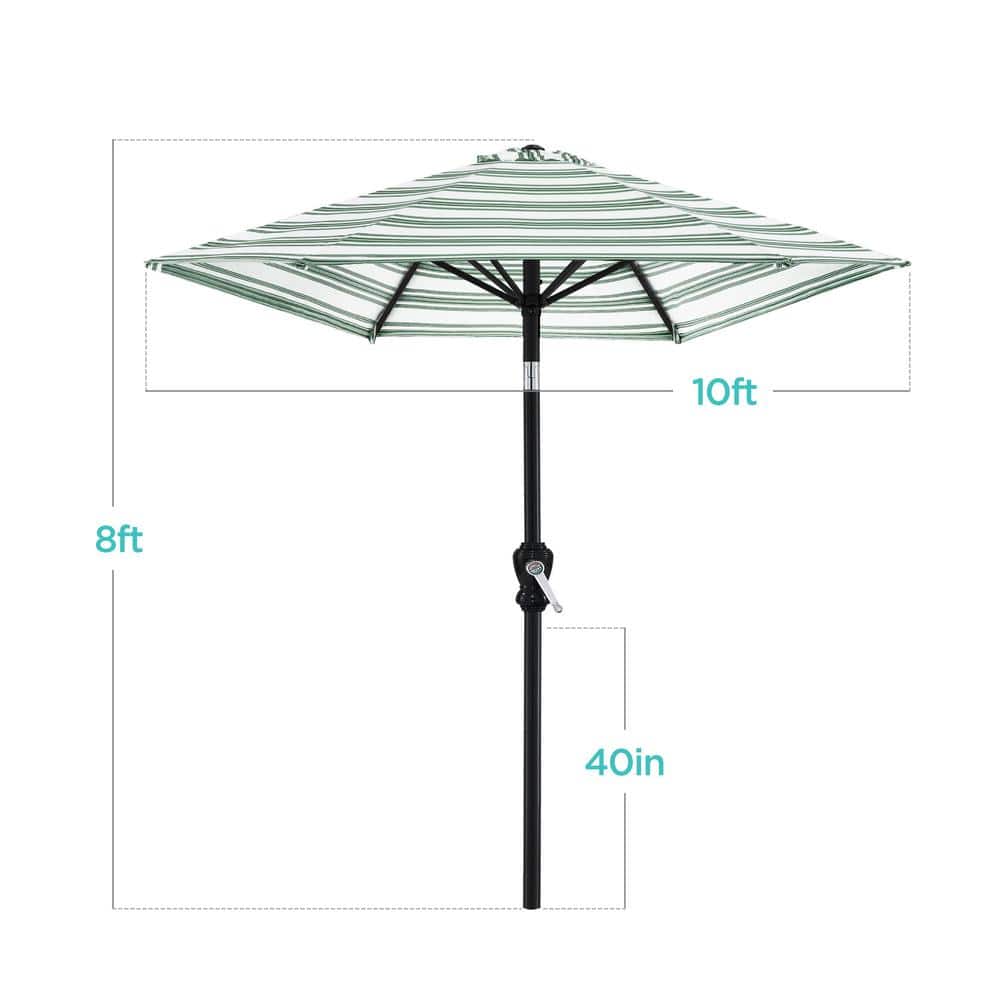 10ft Striped Green Polyester Market Patio Umbrella with Black Metal Pole