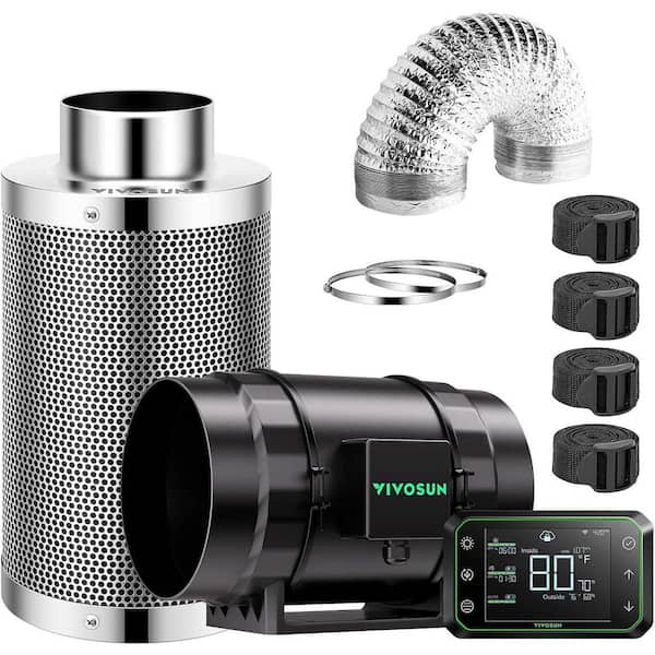 AeroZesh S8 8 in. Inline Duct Fan with GrowHub E42A Controller, Carbon Filter, 25 ft. Ducting Ventilation System