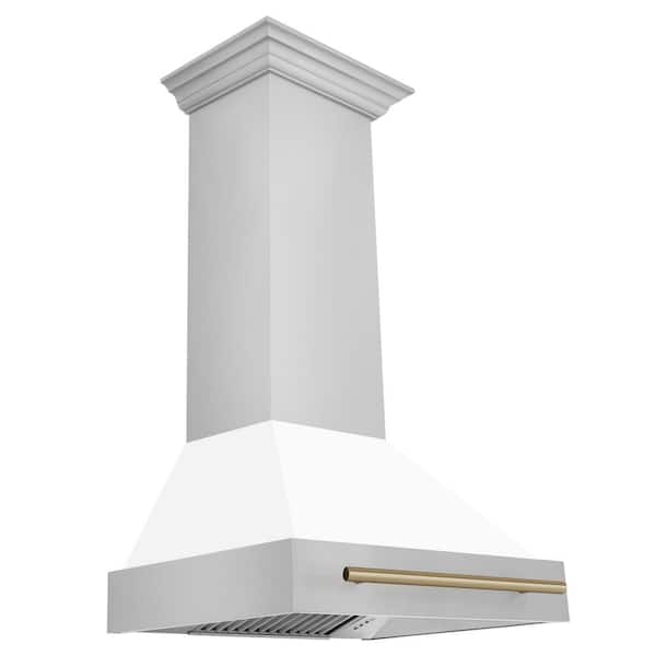 ZLINE Kitchen and Bath Autograph Edition 30 in. 400 CFM Ducted Vent Wall Mount Range Hood in Stainless Steel, White Matte & Champagne Bronze