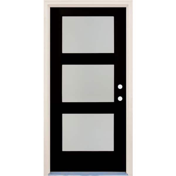 Builders Choice 36in.x80in.Elite Inkwell Etch Glass Contemporary LeftHand 3Lite Satin Painted Fiberglass Prehung FrontDoor w/ Brickmould