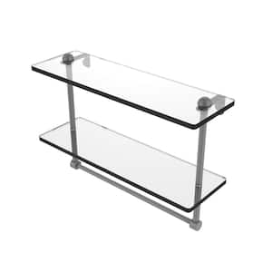 16 in. x 5 in. x 8 in. 2 Tiered Glass Shelf with Integrated Towel Bar in Matte Gray