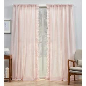 Jacinta Side Ruffle Blush Solid Light Filtering Rod Pocket Indoor Curtain Panel, 54 in. W x 96 in. L (Set of 2)