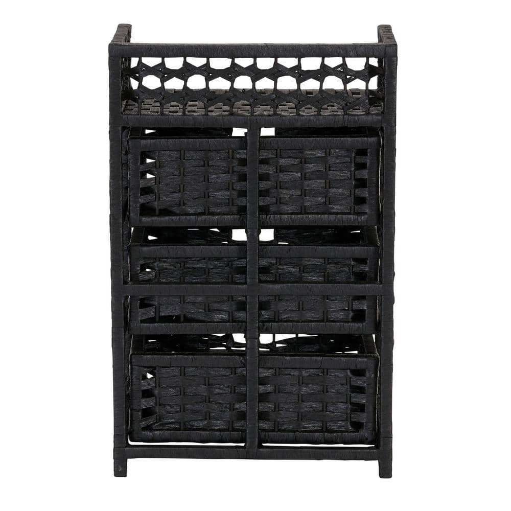 Sleek Black Paper Rope 3-Drawer Compact Chest