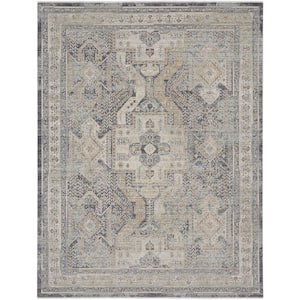 Nyle Ivory Charcoal 9 ft. x 11 ft. Vintage Persian Area Rug