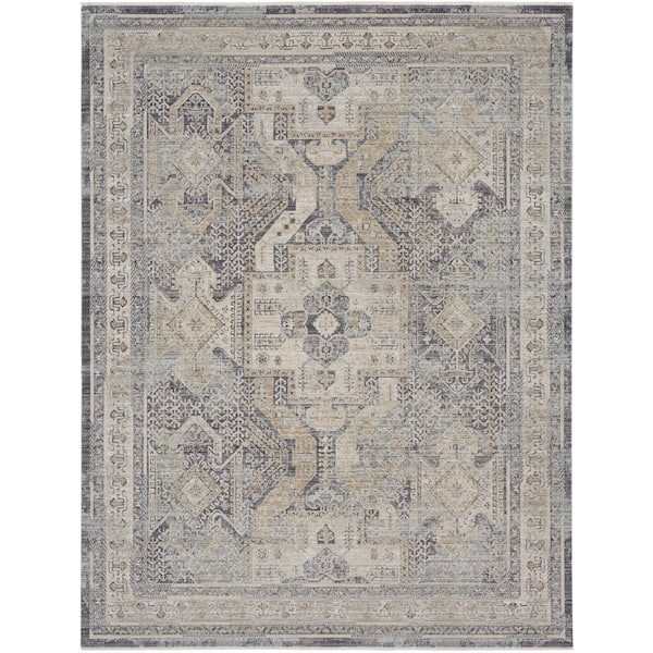 Nyle Ivory Charcoal 9 ft. x 11 ft. Vintage Persian Area Rug