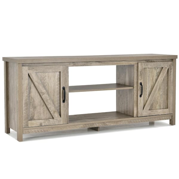 ANGELES HOME 59 in. Natural TV Stand Fits TV's up to 65 in. With Storage Cabinet