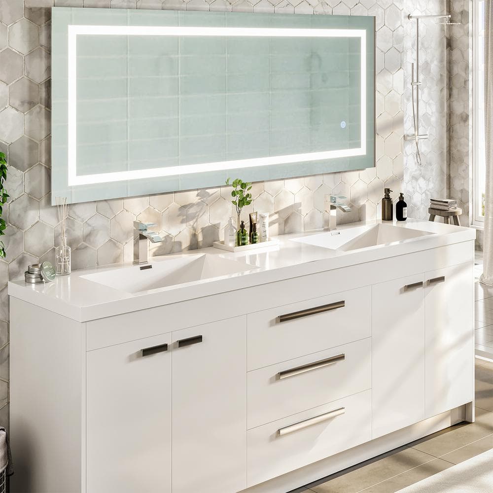 Eviva Lugano 84" White Double Sink Freestanding Bathroom Vanity