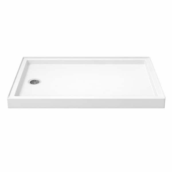 48 in. L x 34 in. W Corner Shower Enclosure Single Threshold Shower Pan Base with Left Drain in White