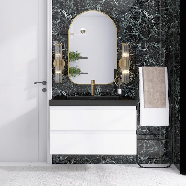 Unbranded 36 in. W x 19.5 in. D x 22.5 in. H Single Sink Bath Vanity Side Cabinet High Gloss White with Black Cultured Marble Top
