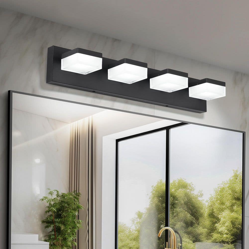 24.8 in. 4-Light Black Modern LED Vanity Light for Bathroom Transparent Acrylic Over Mirror Vanity Light price history on PriceWatchPro