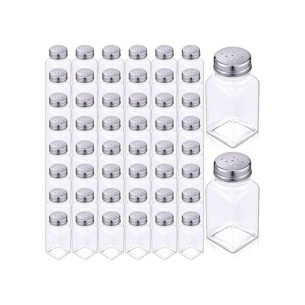 Classic Stainless Steel Lid Clear Glass Salt and Pepper Shaker Bulk Set for Kitchen Restaurant Catering Party 48-Pack