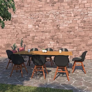 Lali 7-Piece Patio Rectangular Dining Table Set Eucalyptus Wood Set Ideal for Outdoors, Black