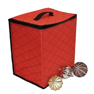 Premium Quilted Red Polyester Ornament Storage Box (48-Ornaments)